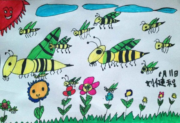 儿童画蜜蜂们的假日