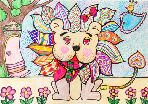 儿童画爱臭美的小狮子