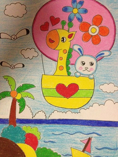 儿童画 兔和长颈鹿画在一 2014-06-02 这福画很美丽