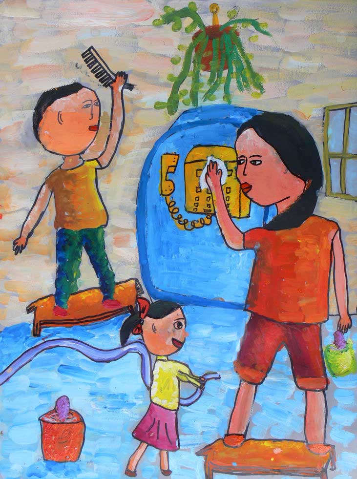 儿童画全家大扫除_六一儿童网