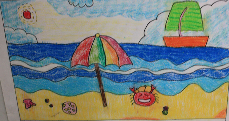 儿童画美丽的海滩_六一儿童网