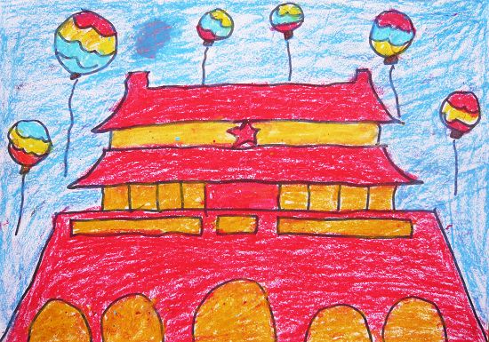 儿童画红色中国