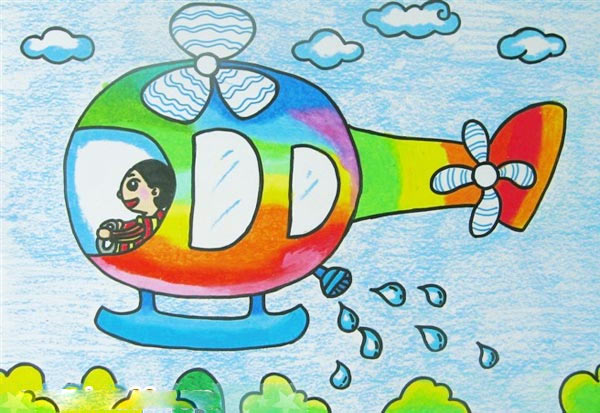 儿童画开直升飞机