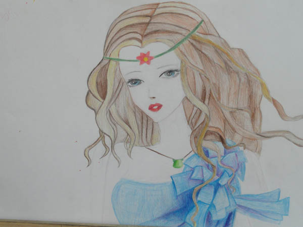 儿童画美丽少女