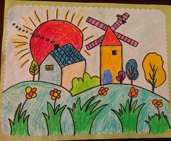 我的梦想家园绘画儿童绘画  儿童水粉画作品,儿童水粉画风景作品图,儿