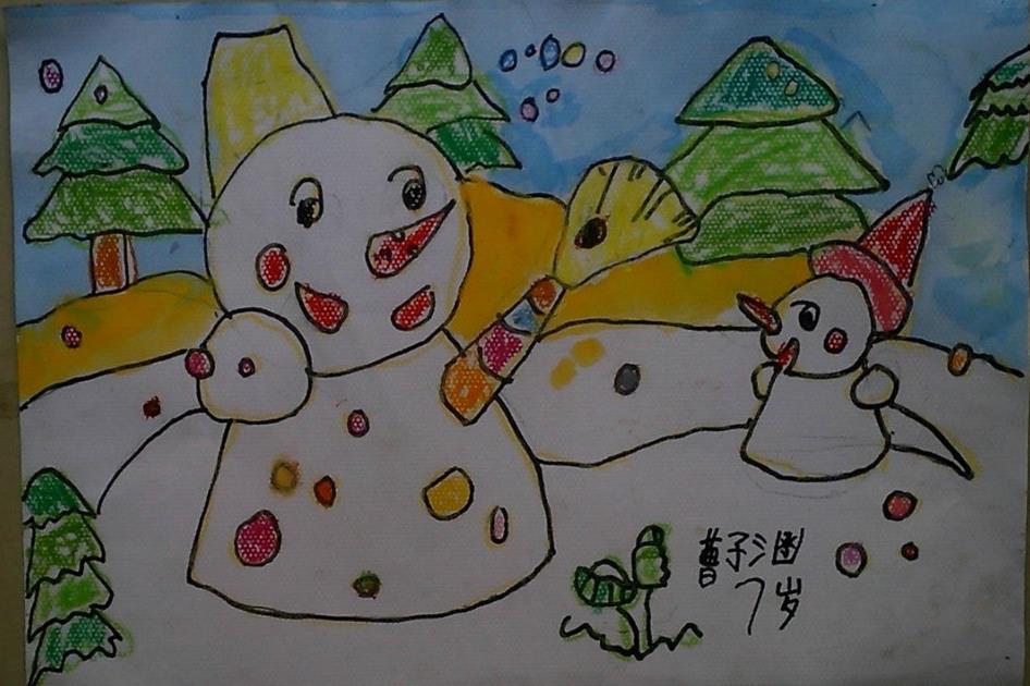 儿童画雪人父子