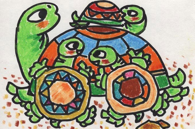 儿童画乌龟妈妈和小乌龟_六一儿童网