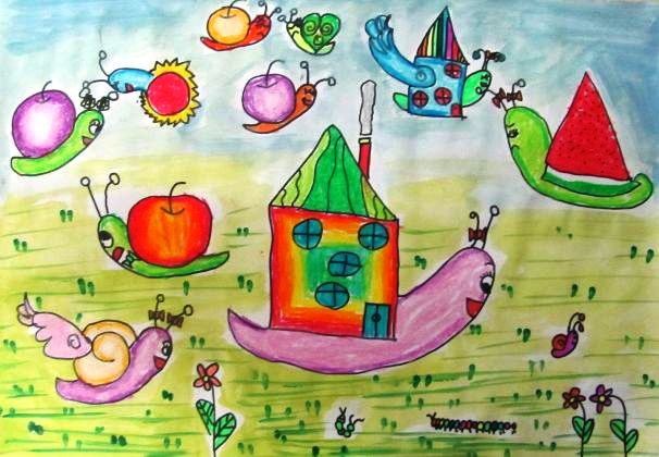 儿童画蜗牛先生