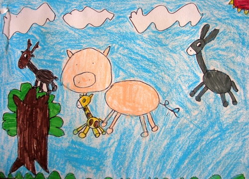 儿童画 奔跑的动物们
