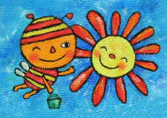 儿童画小蜜蜂画太阳_六一儿童网