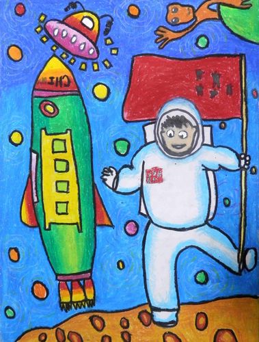 儿童画中国宇航员
