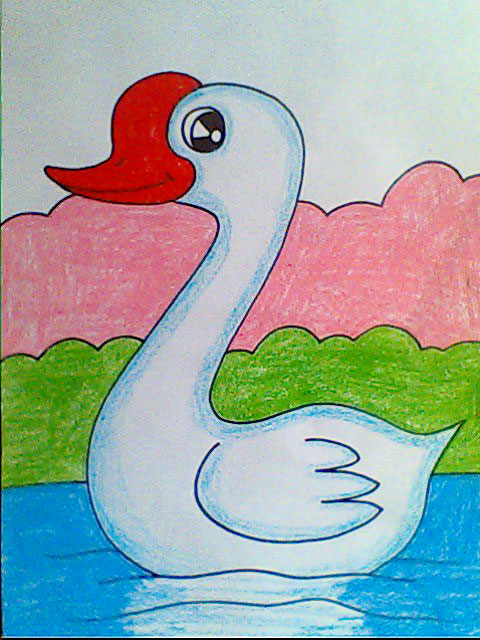 儿童画一只漂亮的大白鹅