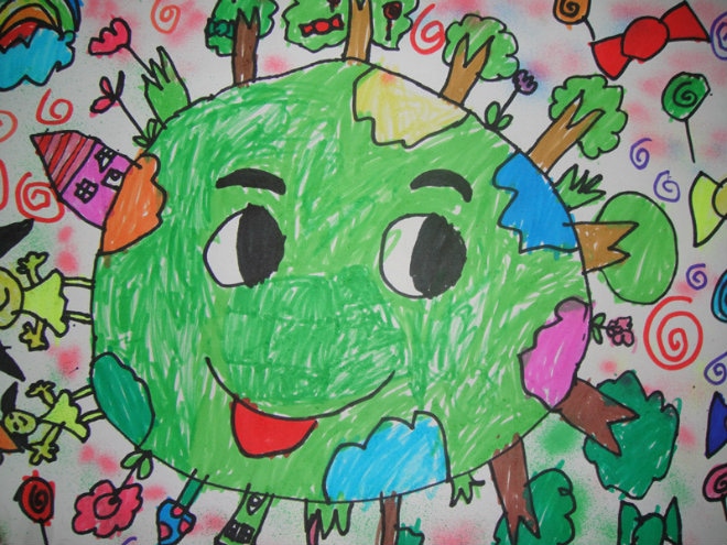 儿童画绿色的地球