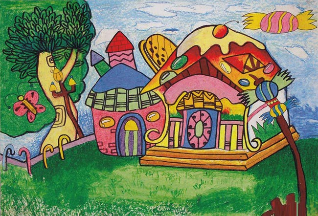 儿童画漂亮的大别墅