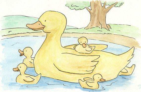 鸭妈妈和小鸭游泳儿童画_六一儿童网_(手机版)