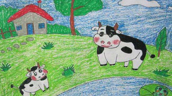 奶牛妈妈和小奶牛儿童画_六一儿童网_(手机版)