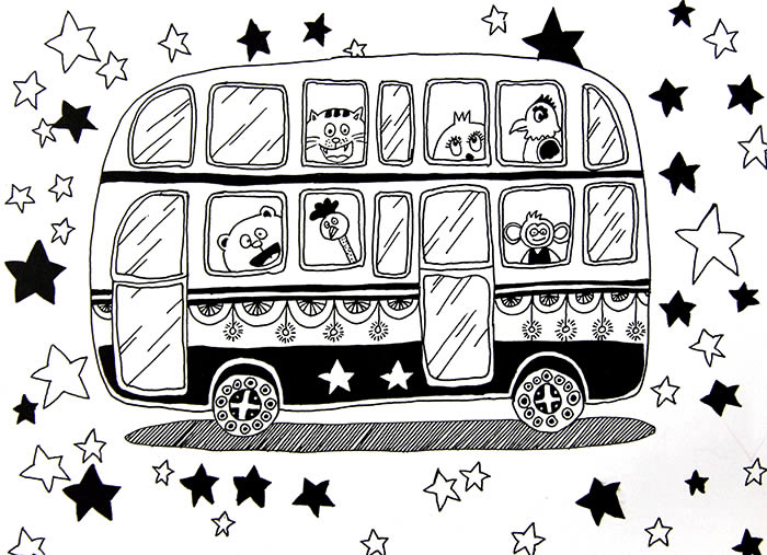 儿童画动物公交车