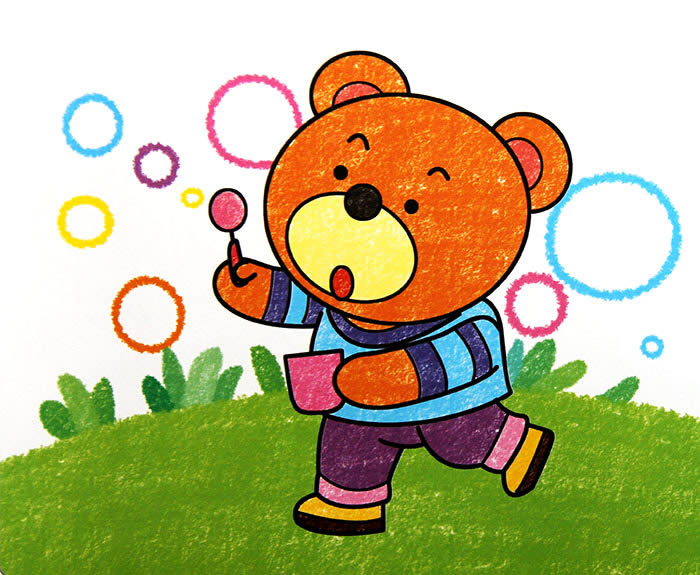 儿童绘画作品吹泡泡的小熊