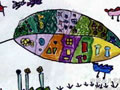 儿童绘画作品《大树叶和小虫子》