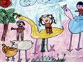 儿童绘画作品《跟鸵鸟一起玩》