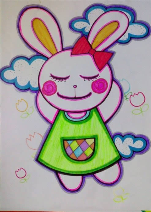 儿童画画小白兔图片