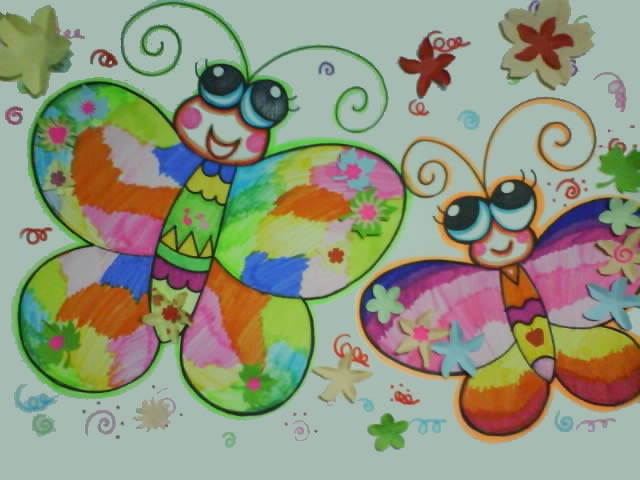 儿童画两只小蝴蝶