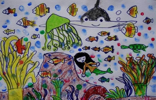 儿童画大海里的鱼儿