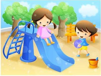 架旧滑梯上没有一个小朋友,他高兴极了,"就我一个人玩儿,也不用排队"