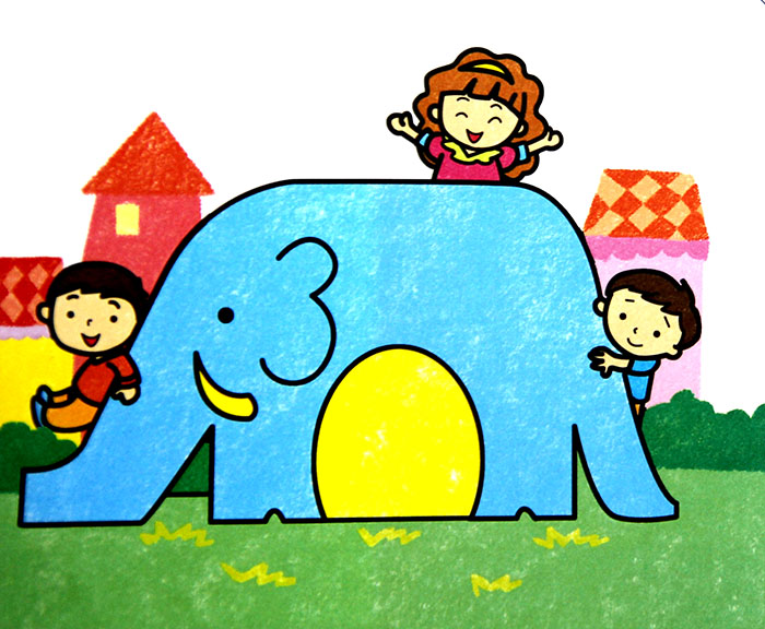 大象滑滑梯儿童画